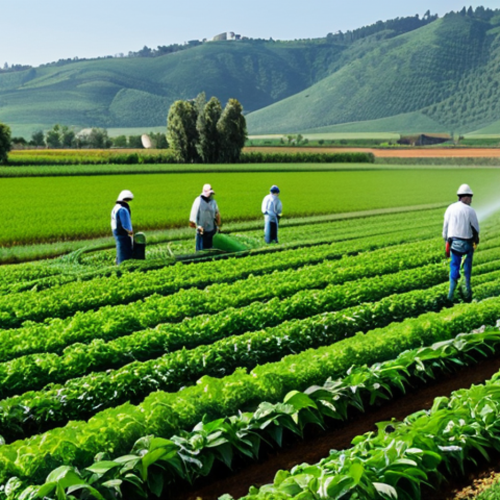 물 관리의 혁신을 위한 벤처 기업 - Smart Agriculture**
"A modern farm using IoT sensors for irrigation, fully clothed workers tending ...