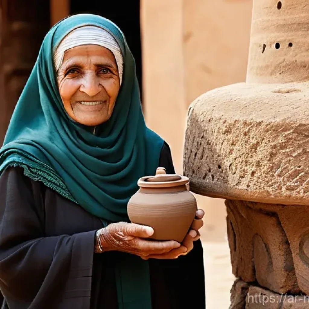 수자원 관리의 지속 가능성 평가 방법 - **Prompt:** An elderly Arab woman, her face weathered but kind, dressed in a modest, traditional aba...