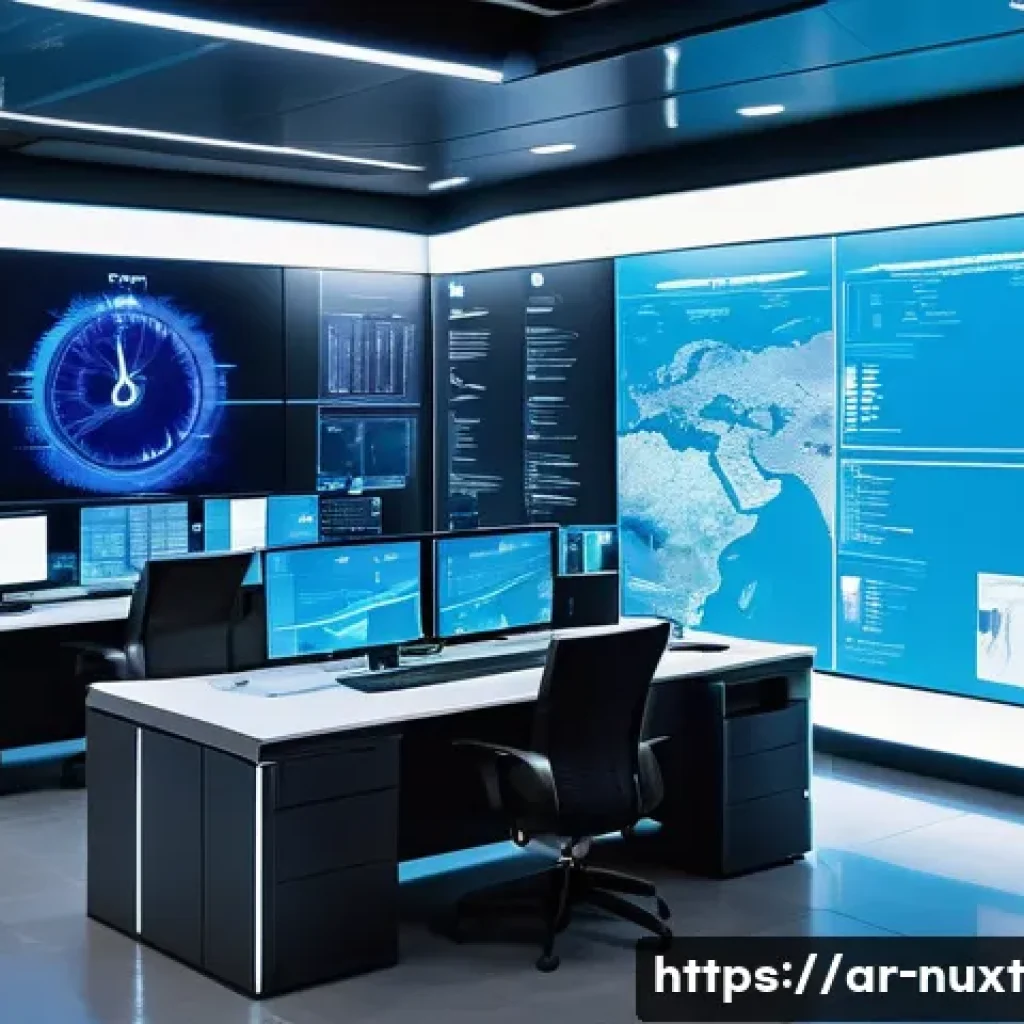 기술 혁신이 물 관리에 미치는 긍정적 영향 - **Prompt:** "A futuristic urban water management control center in an Arabian Gulf city, bathed in s...