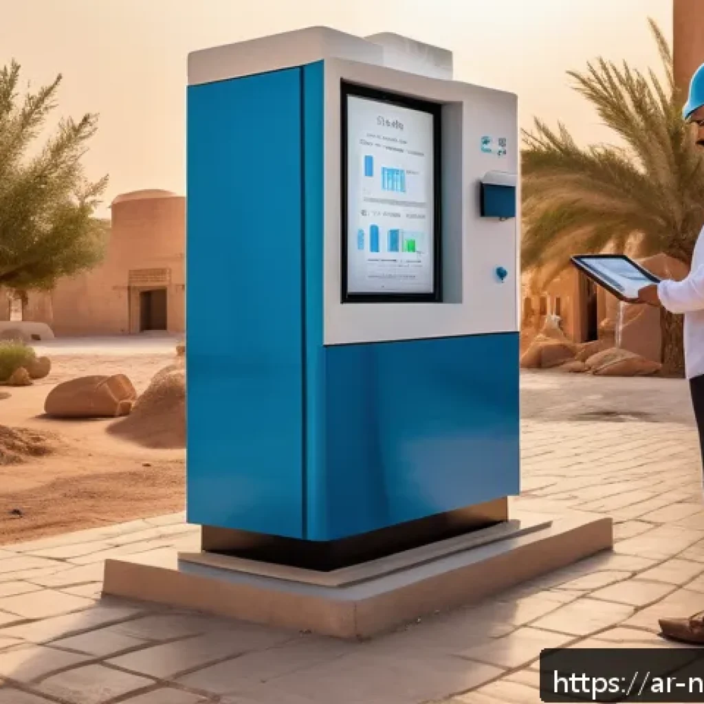 물 관리의 디지털 트랜스포메이션 - A high-tech environmental water quality monitoring station in a Middle Eastern urban setting, featur...