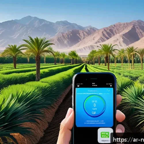 물 관리 혁신을 위한 연구 개발 - A modern smart irrigation system installed in a lush agricultural field in the Arabian Peninsula, fe...