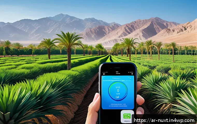 물 관리 혁신을 위한 연구 개발 - A modern smart irrigation system installed in a lush agricultural field in the Arabian Peninsula, fe...